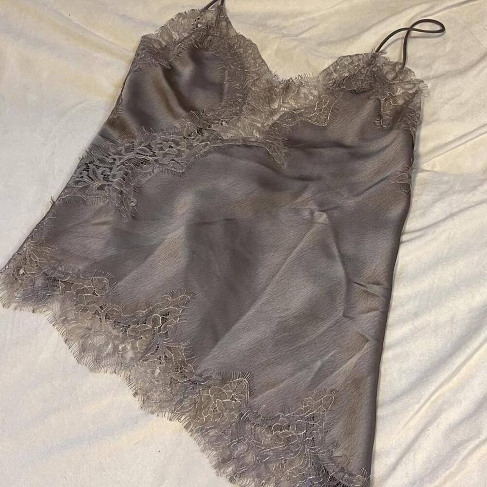 ZARA Taupe Satin Lace Trim Cami Top Size XS NWT